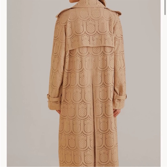 ☔️ FARM Rio for Anthropologie Womens Cottagecore Eyelet Beige Trench Coat Medium - Picture 4 of 16